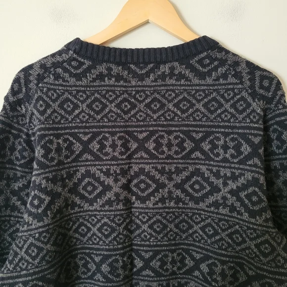 Vinage Knit Crewneck Geometric Grandpa Sweater Black Grey Grunge Retro Size Larg - Picture 5 of 7